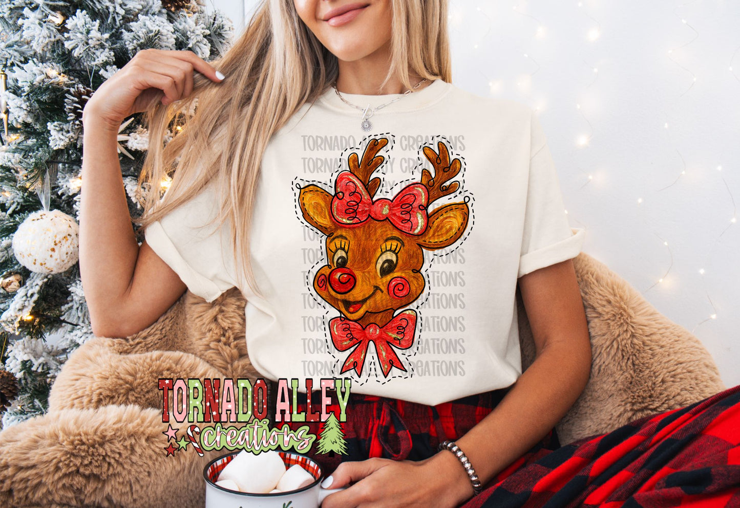 Cute Brushstroke Reindeer Tee