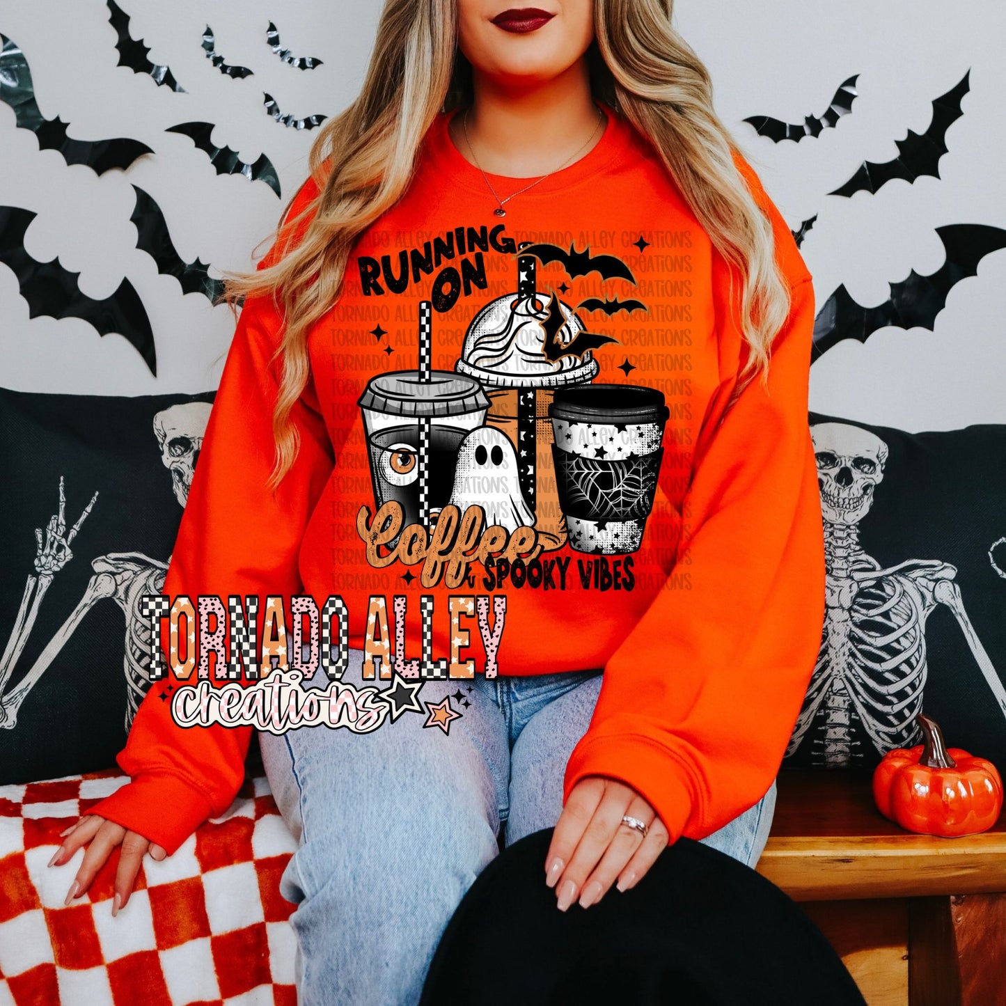 Running on Caffeine Spooky Vibes Crewneck