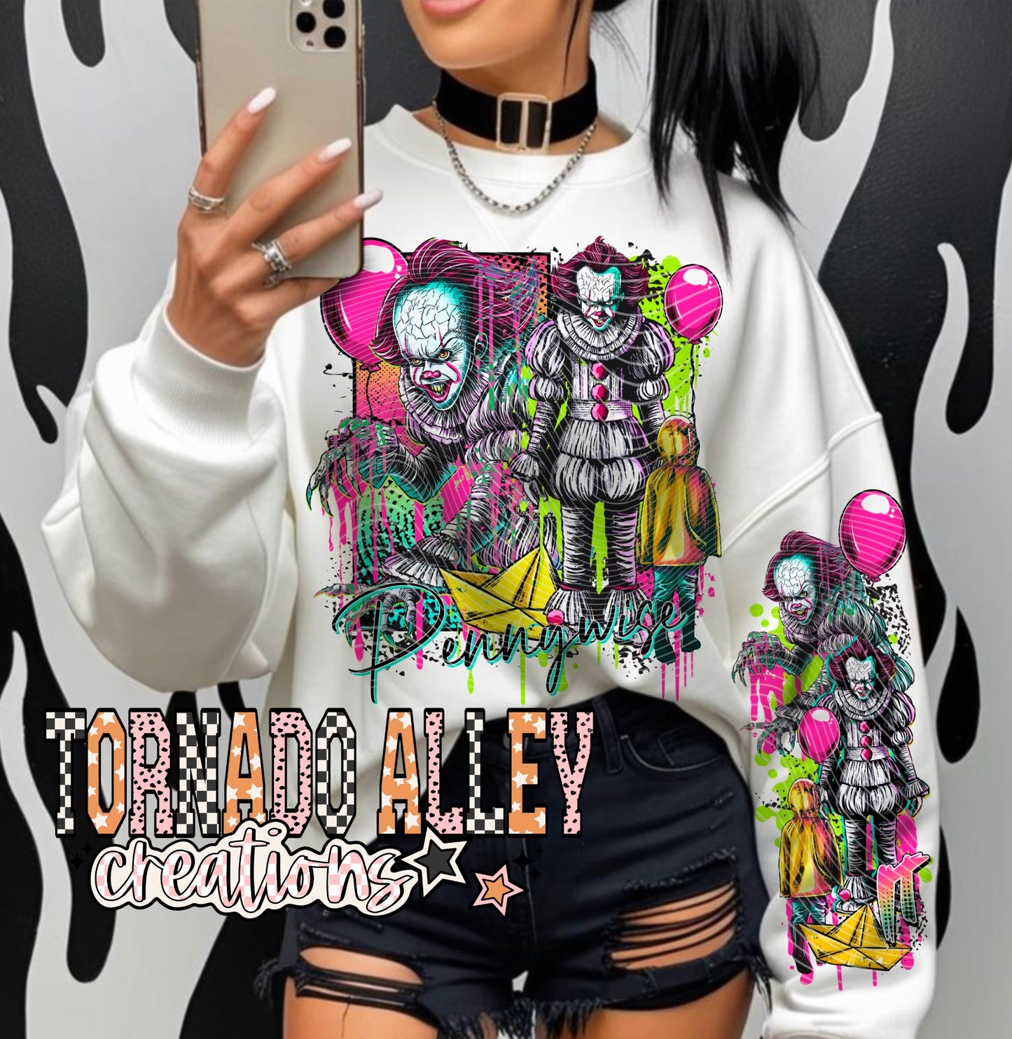 Spooky Neon Clown Crewneck
