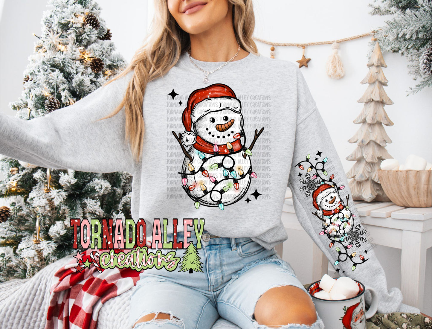 Christmas Lights Snowman Crewneck