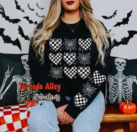 Black Checkered Hearts Crewneck