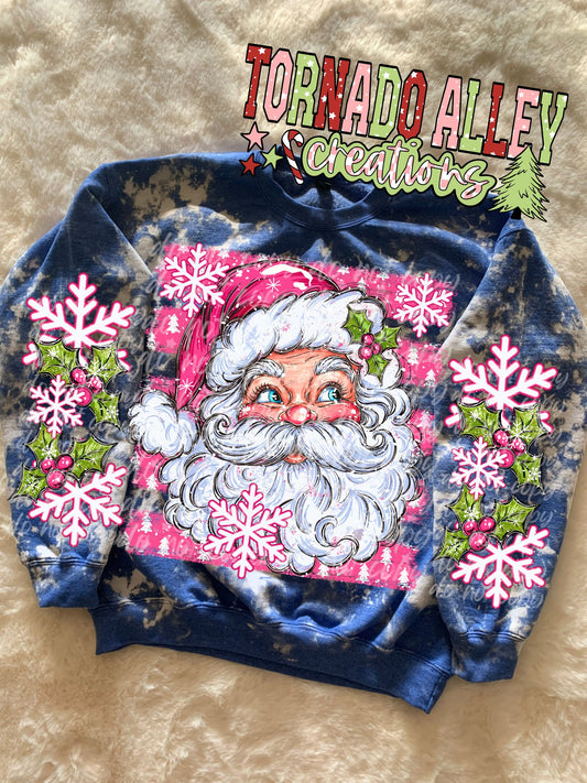 Snowflake Pink Santa Crewneck