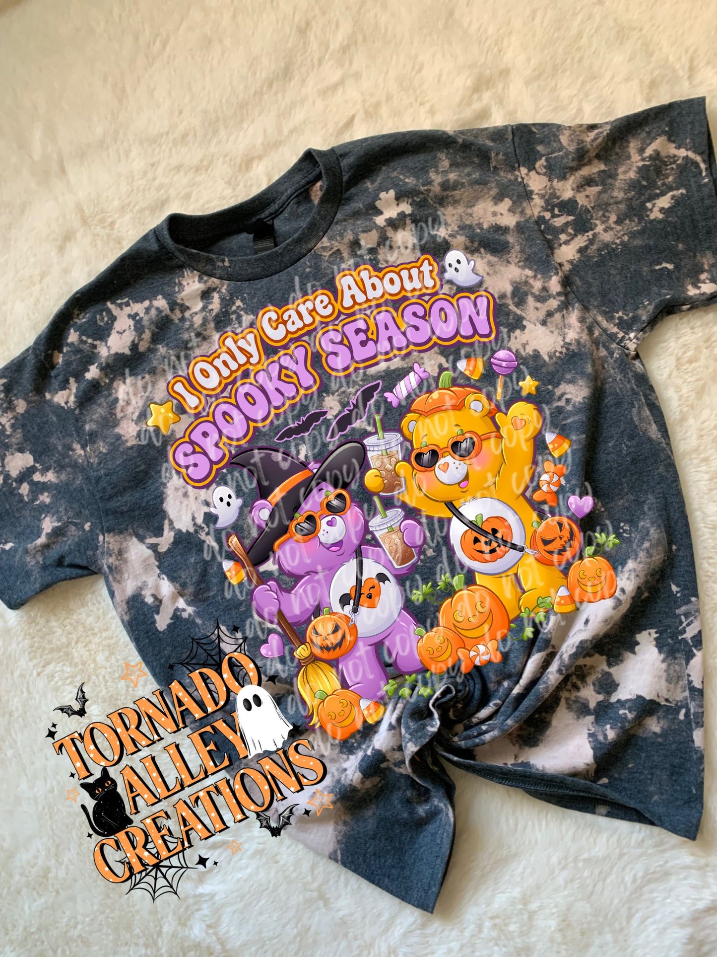 Only Care About Spooky Season Bleached Tee
