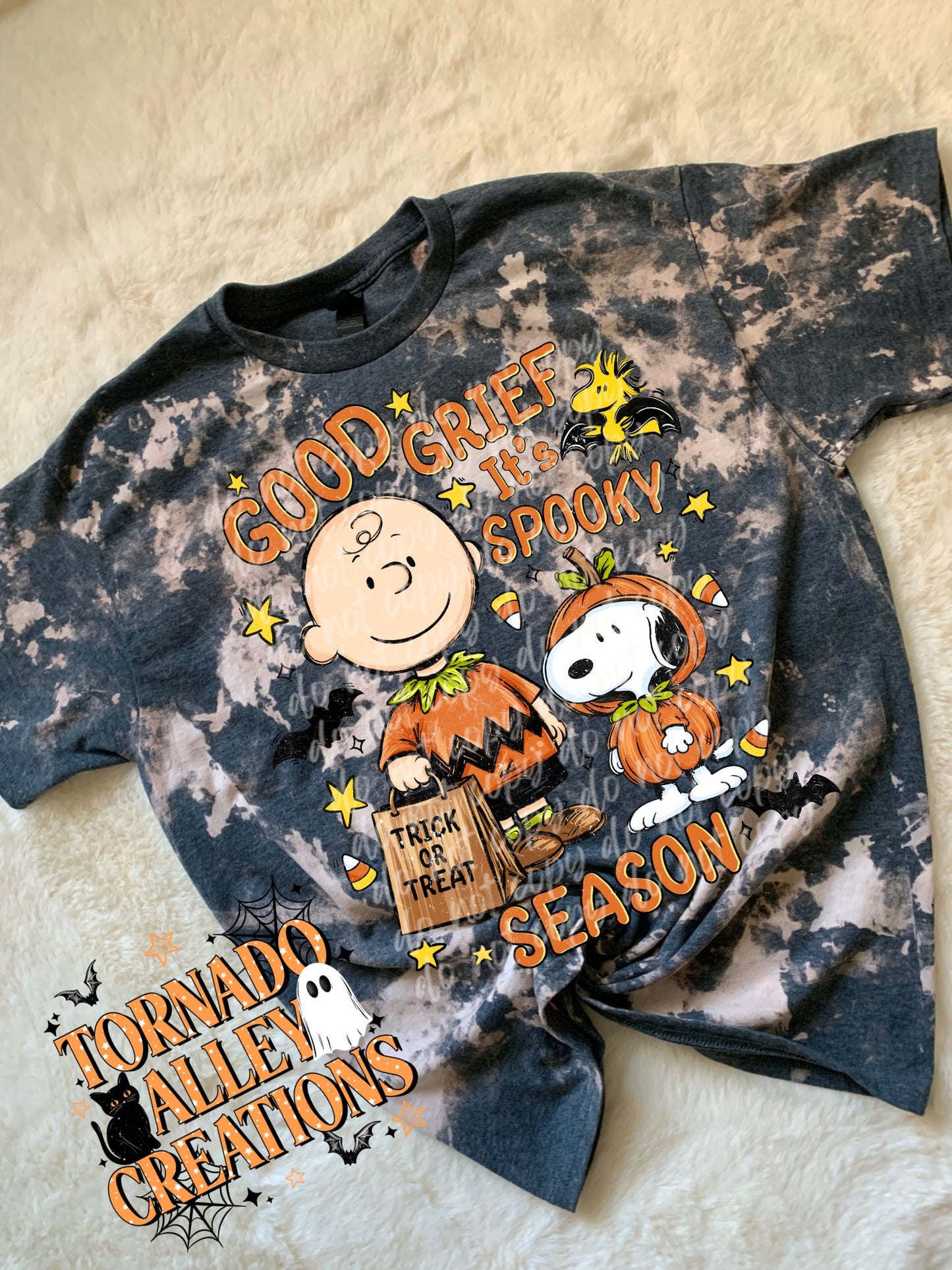 Good Grief It's Spooky Season Bleached Tee