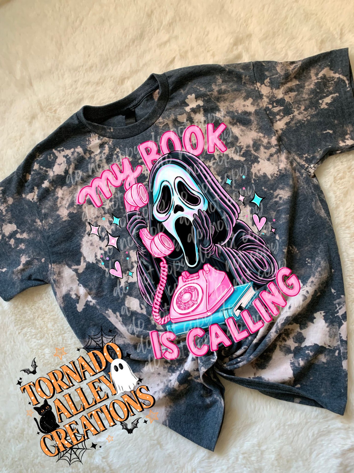 My Book is Calling Bleached Tee
