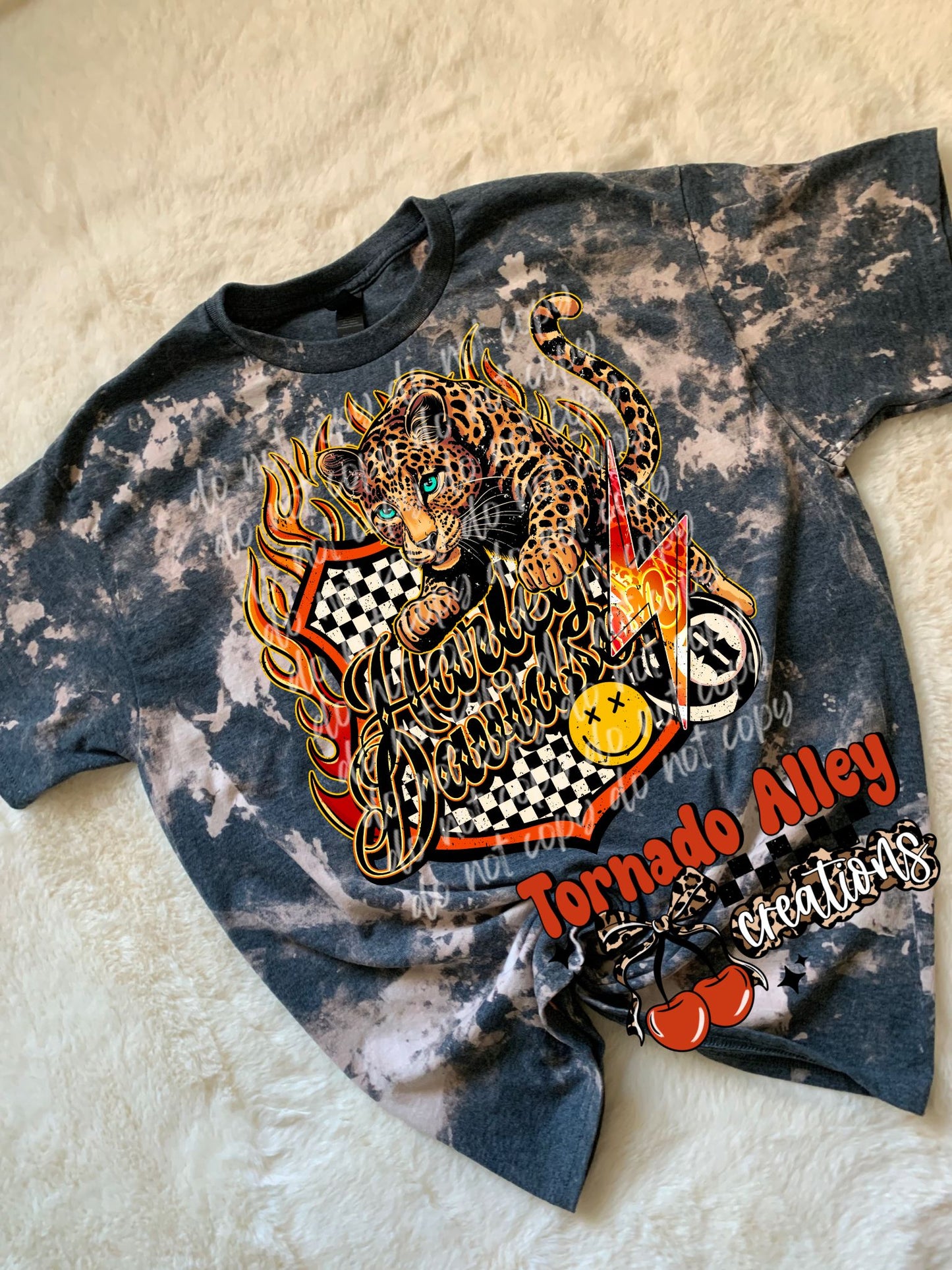 Edgy Cheetah Motorcycle Bleached Tee