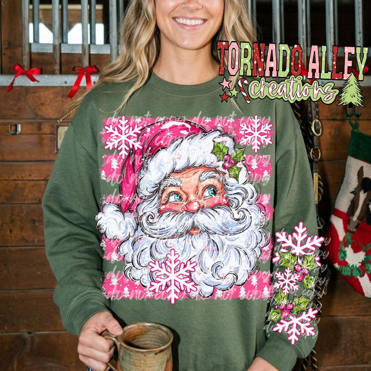 Santa Pink Snowflakes Crewneck