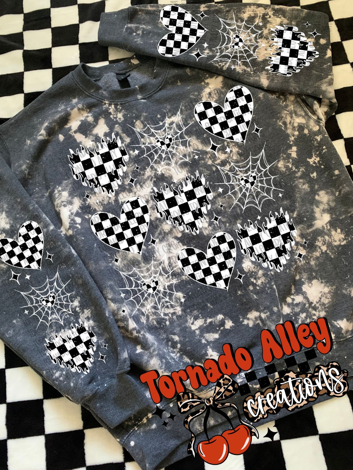 Black Checkered Hearts Crewneck