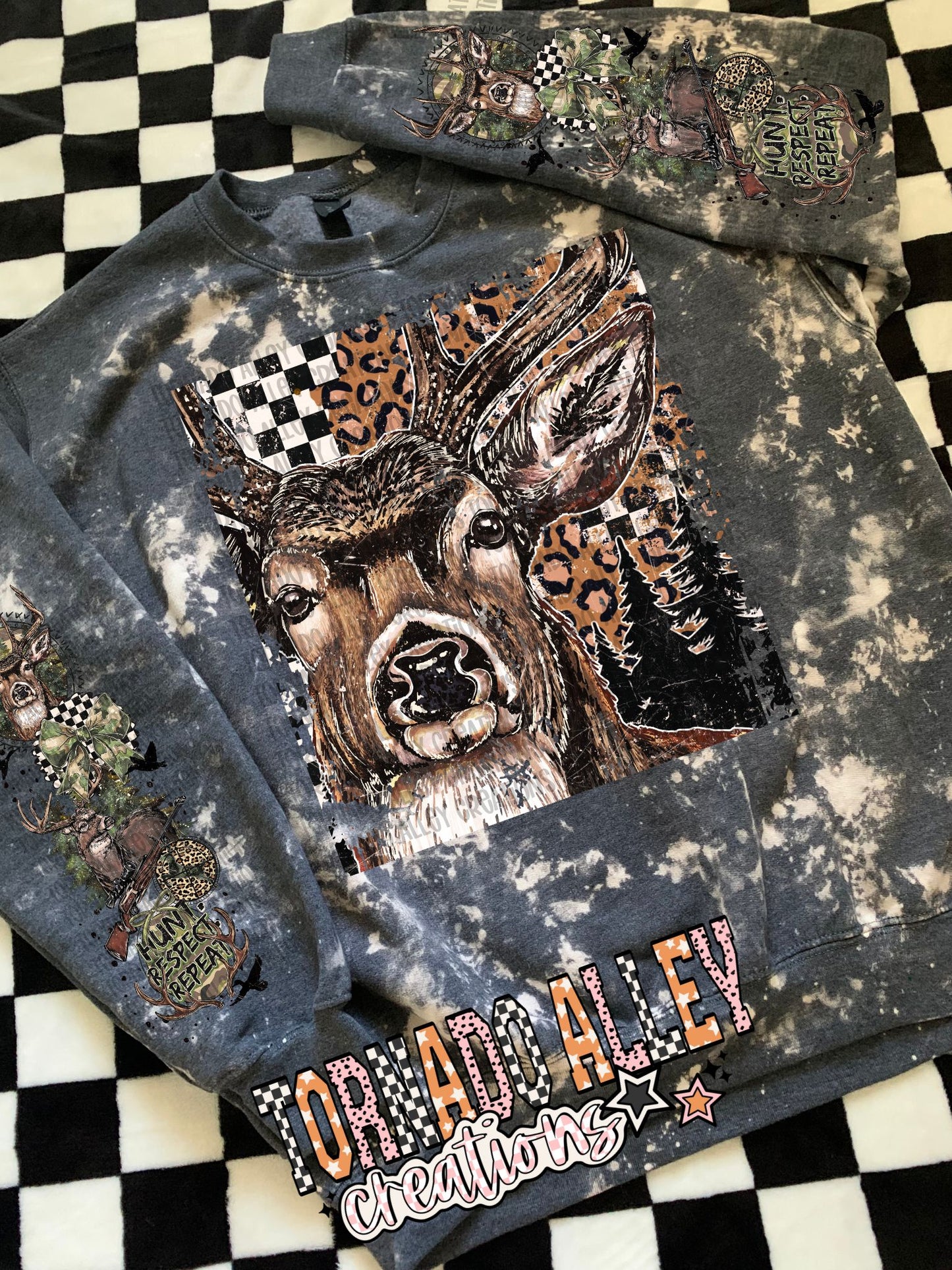 Checkered Cheetah Print Hunting Crewneck