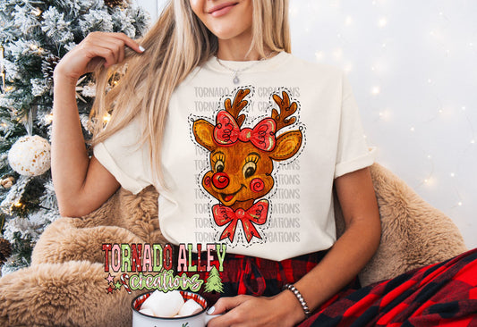 Cute Brushstroke Reindeer Tee