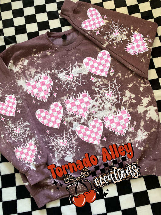 Pink Checkered Hearts Crewneck