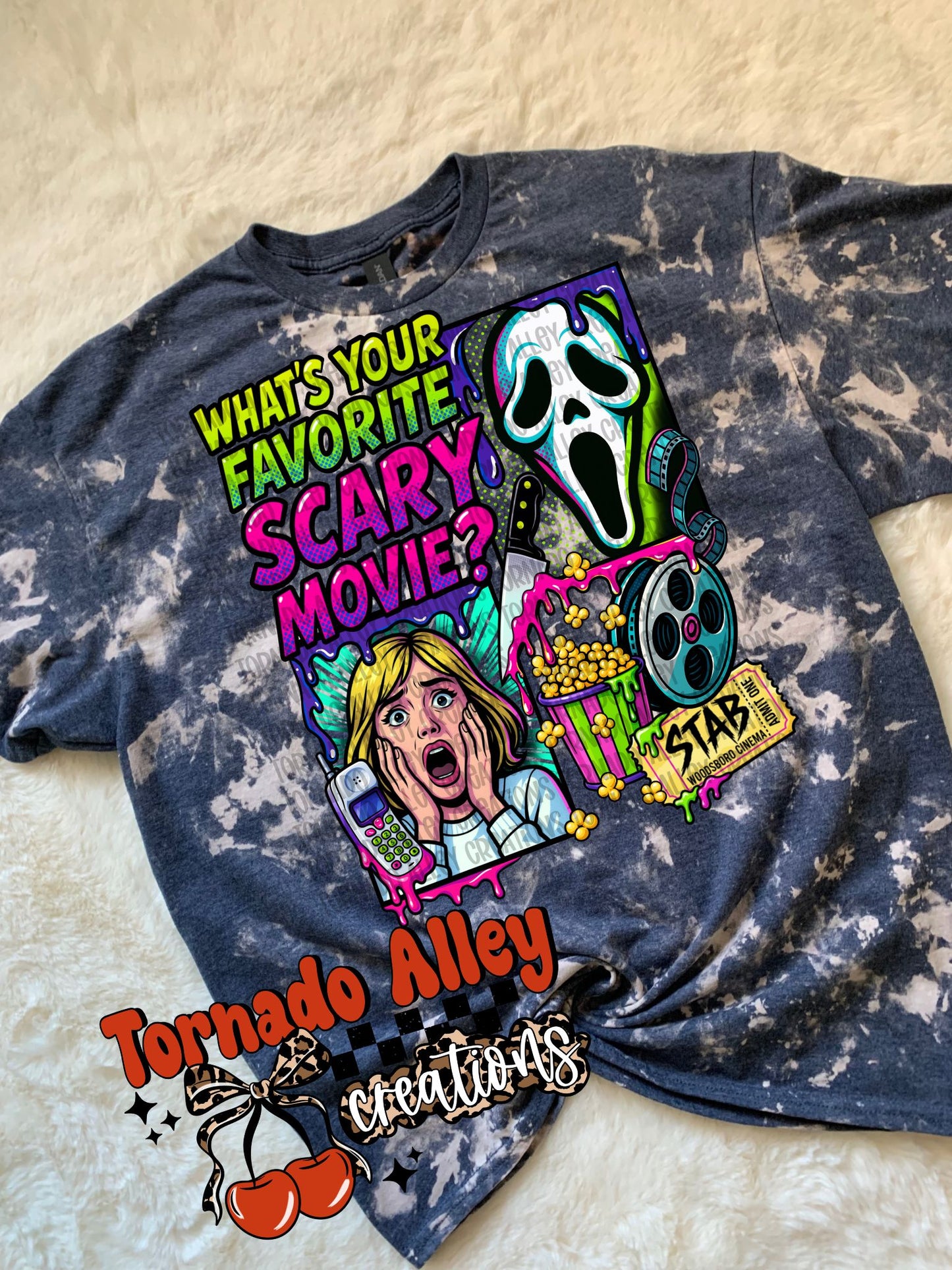 Neon Spooky Movie Bleached Tee