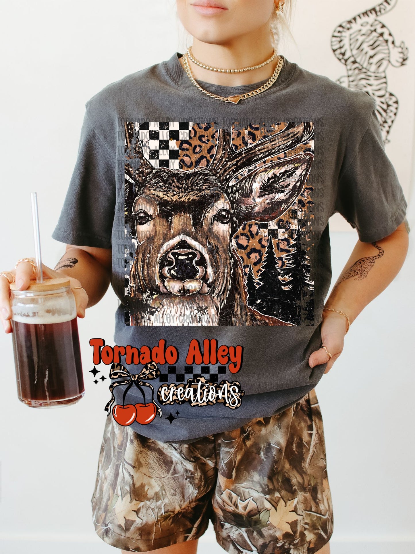 Checkered Cheetah Print Hunting Tee