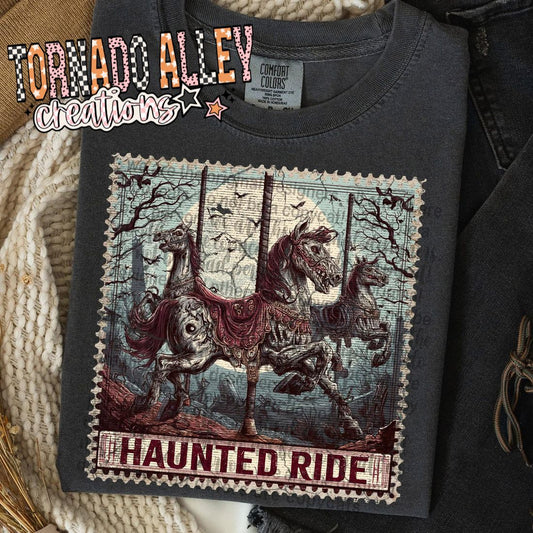Spooky Haunted Rides Stamp Tee