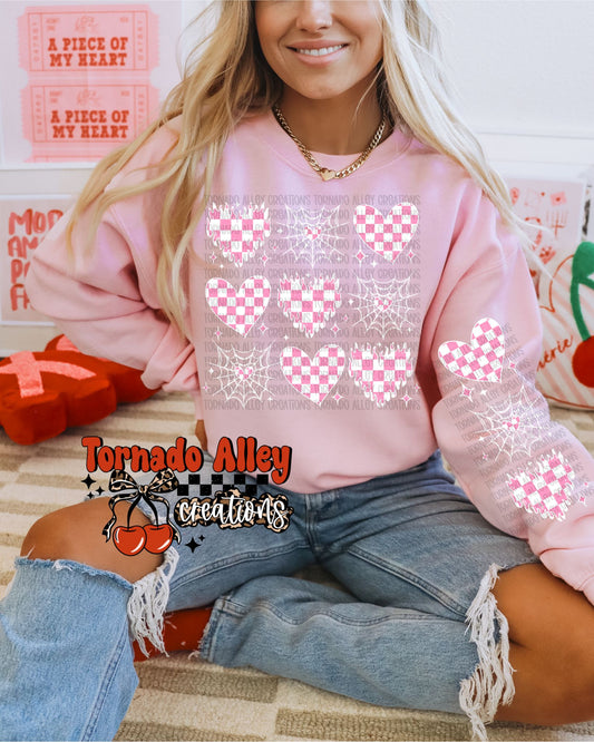 Pink Checkered Hearts Crewneck