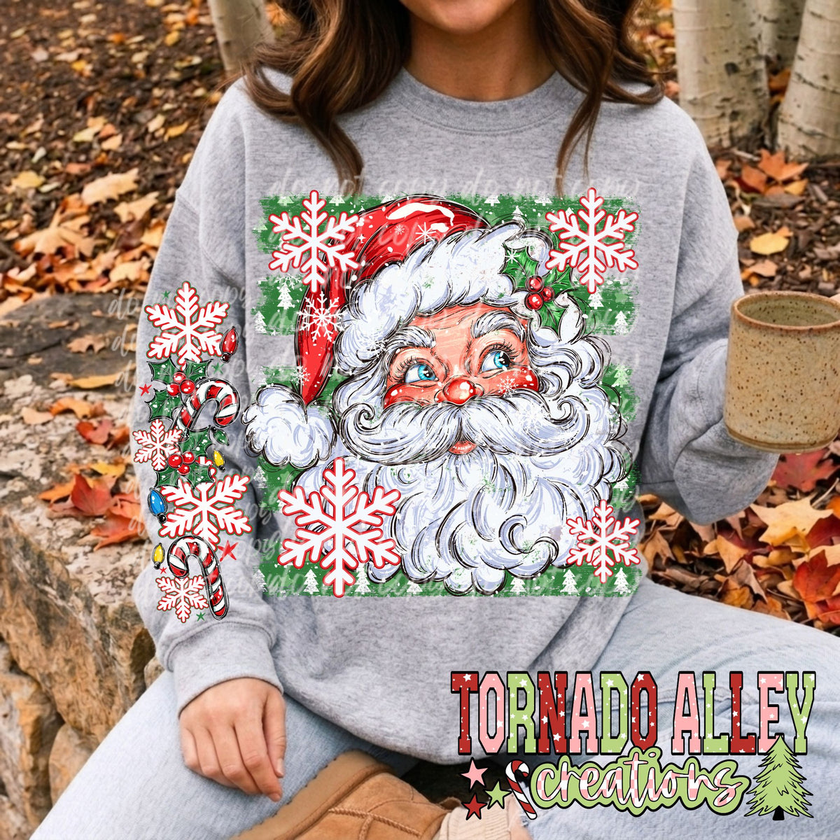 Santa Green Snowflakes Crewneck