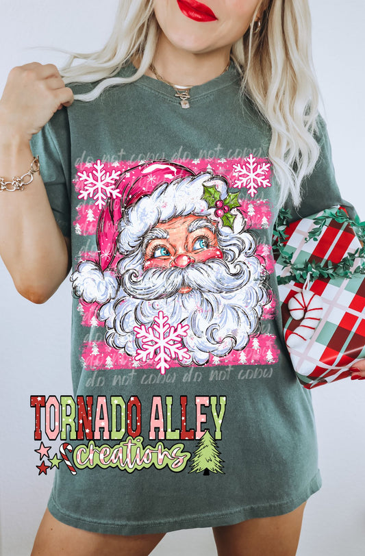 Pink Santa Snowflakes Tee