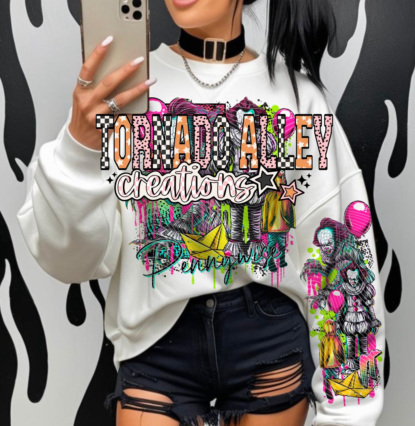 Spooky Neon Clown Crewneck