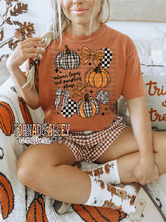 Autumn Leaves and Pumpkins Please Tee